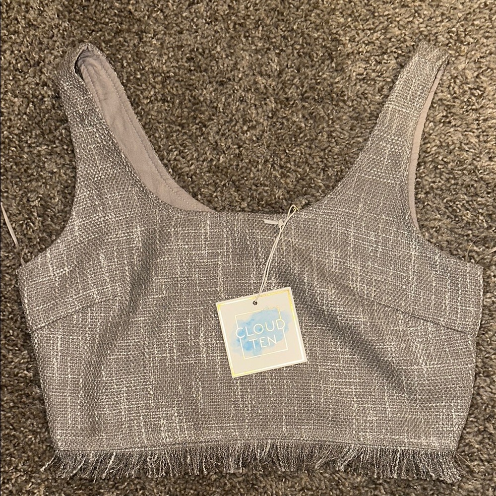 Cloud Ten mocha Tweed Crop Top and skirt set - Picture 2 of 6
